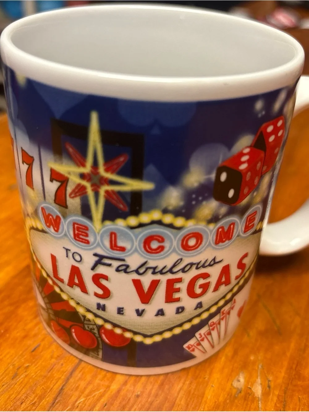 Las Vegas Ceramic Coffee Mug - Blue & Red Welcome Sign